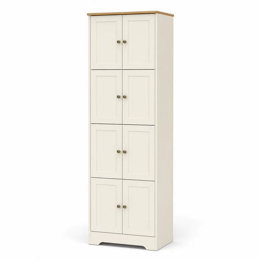 Tall Wooden Storage Cabinet with 6 Doors Cream White