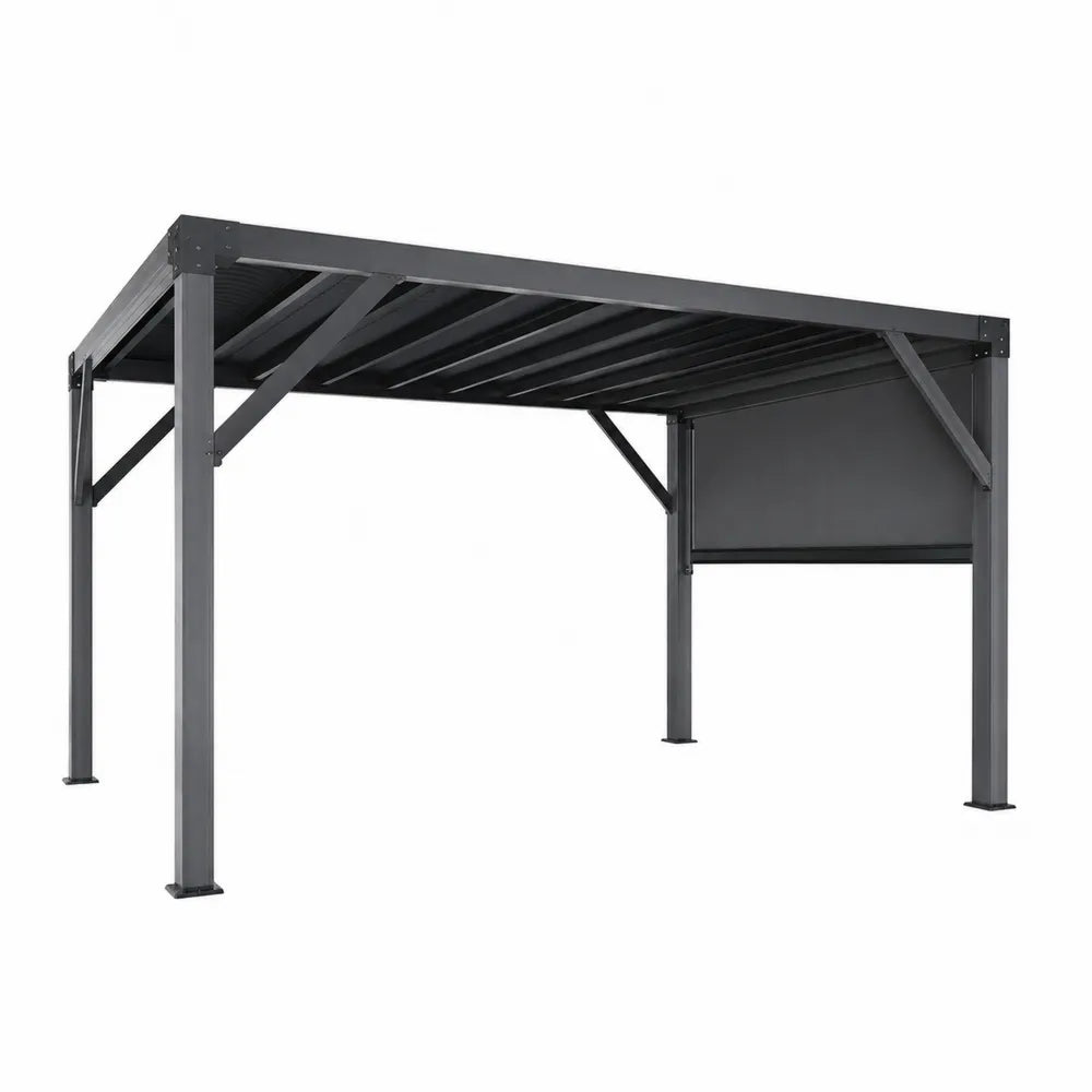 Rectangular Metal Gazebo with Adjustable Panels and Side Wall 300x300x240 cm