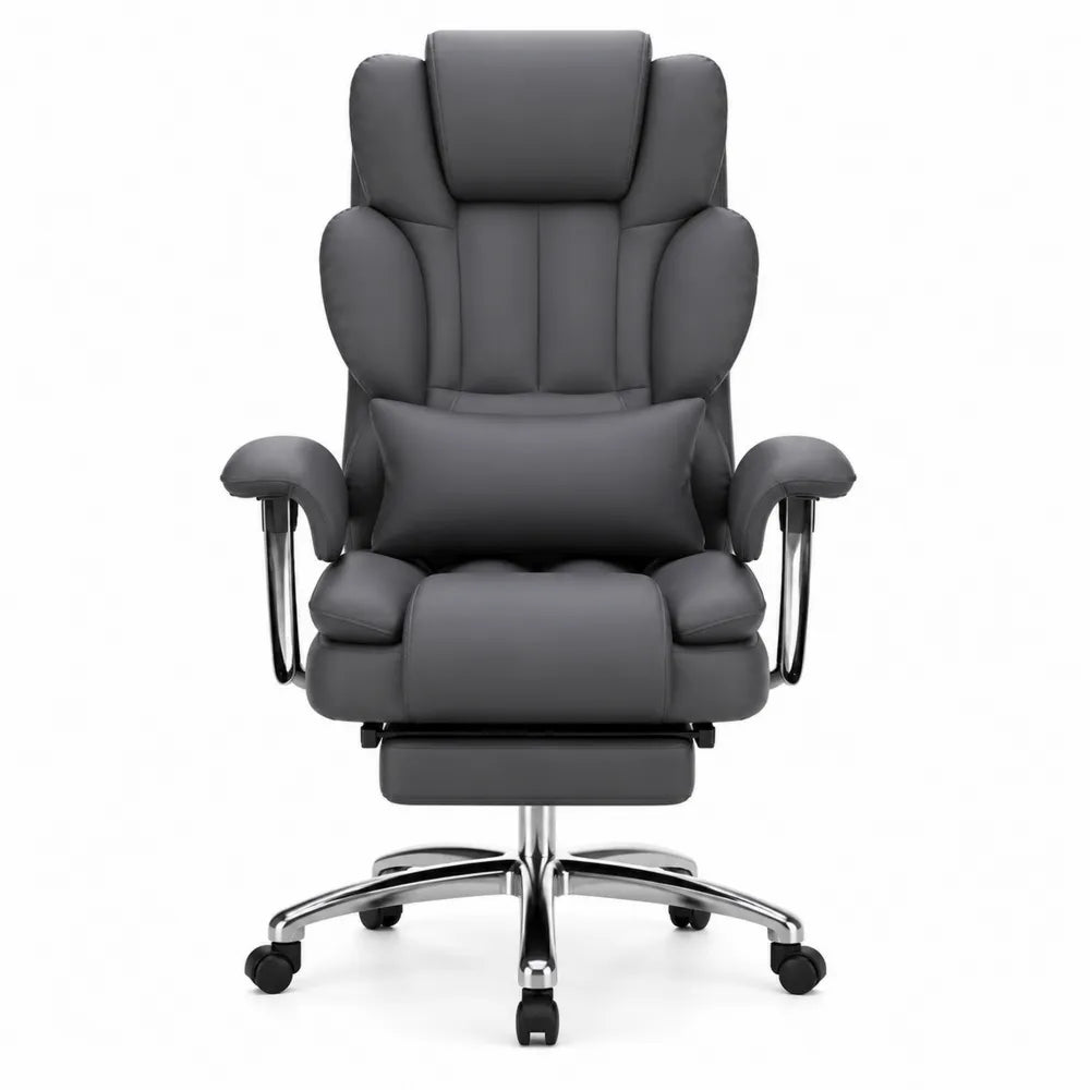 PU Leather Reclining Office Chair with Footrest and Armrests, Gray
