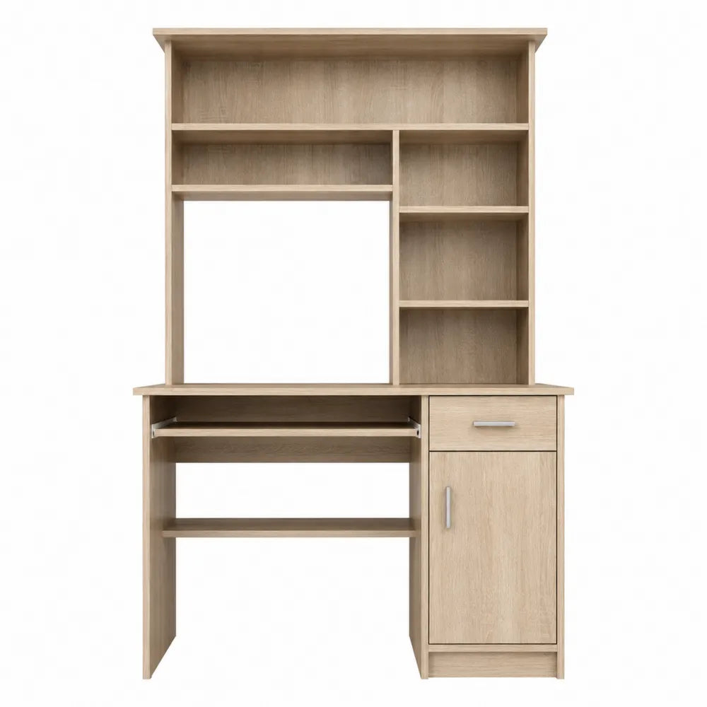 Engineered Wood Office Desk with Hutch Storage Light Oak 180cm x 120cm x 60cm